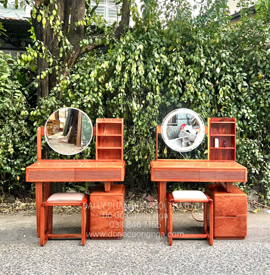 Bàn Phấn Trang Điểm Gỗ Hương Đá Tự Nhiên 1m Đèn Les Cảm Ứng 