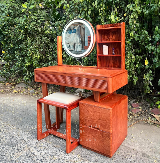 Bàn Phấn Trang Điểm Gỗ Hương Đá Tự Nhiên 1m Đèn Les Cảm Ứng 