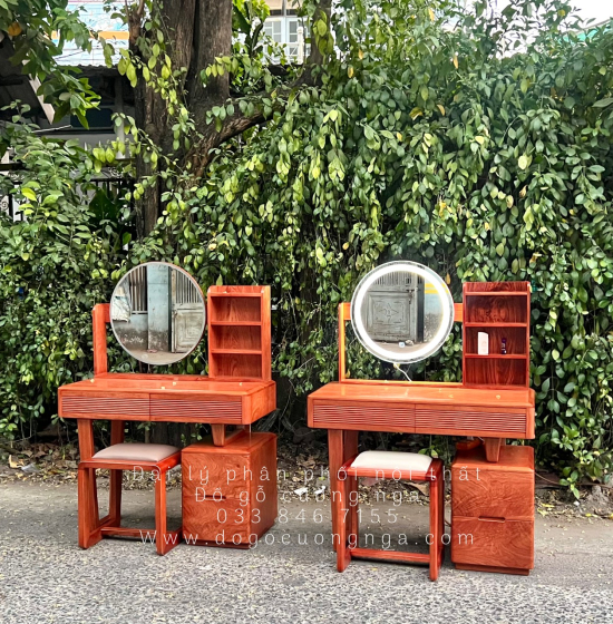 Bàn Phấn Trang Điểm Gỗ Hương Đá Tự Nhiên 1m Đèn Les Cảm Ứng 