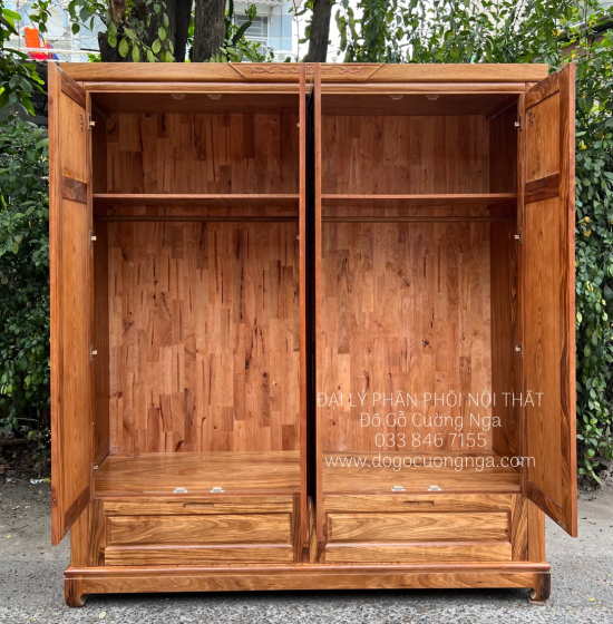 Tủ áo gỗ hương xám - 4 cánh mẫu chóp 