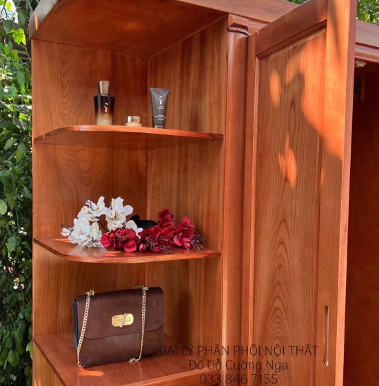Tủ Quần Áo Gỗ Xoan Đào 3 Cánh 1m9 Kèm Kệ Trang Trí Hiện Đại 