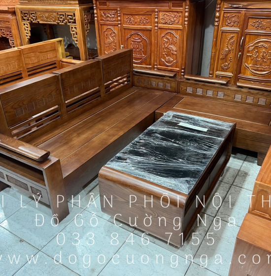 Bộ Bàn Ghế Sofa Góc L Gỗ Sồi Nga 2mx1m8 - Màu Óc Chó 