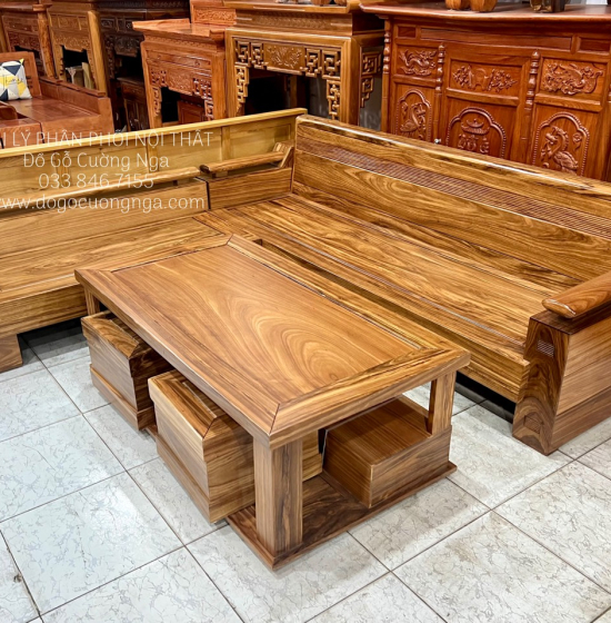 Sofa Gỗ Hương Xám Góc L 2m35x2m Thiết Kế Hiện Đại 