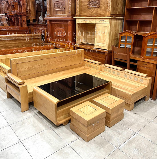 Bàn Ghế Sofa Gỗ Sồi Nga Góc L 2mx1m8 - Bàn Boom Thiết Kế Đẹp Mắt