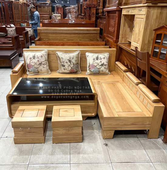 Bàn Ghế Sofa Gỗ Sồi Nga Góc L 2mx1m8 - Bàn Boom Thiết Kế Đẹp Mắt