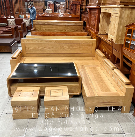 Bàn Ghế Sofa Gỗ Sồi Nga Góc L 2mx1m8 - Bàn Boom Thiết Kế Đẹp Mắt