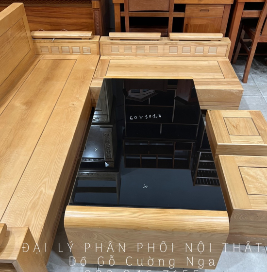 Bàn Ghế Sofa Gỗ Sồi Nga Góc L 2mx1m8 - Bàn Boom Thiết Kế Đẹp Mắt