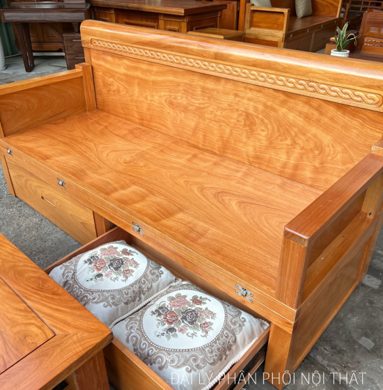 Giường Gấp Thông Minh Gỗ Gõ Đỏ 2 Ngăn Kéo Kết Hợp Bàn Sofa 