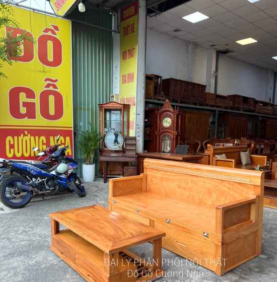 Giường Gấp Thông Minh Gỗ Gõ Đỏ 2 Ngăn Kéo Kết Hợp Bàn Sofa 