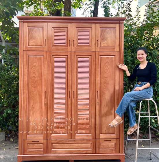 Tủ Áo Gỗ Xoan Đào 4 Cánh 2 Tầng Hiện Đại Giá Rẻ 