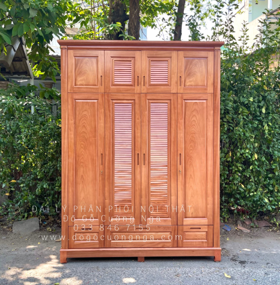 Tủ quần áo gỗ xoan đào 4 cánh - cao 2 tầng lá sách TX 31