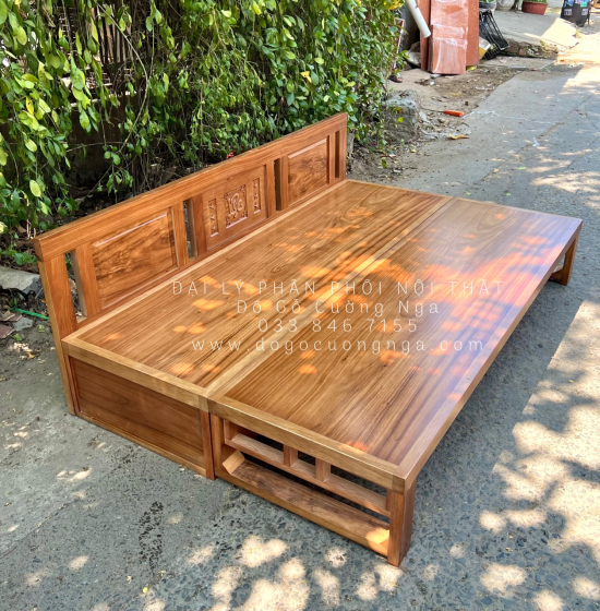 Giường Gấp Gỗ Hương Xám 2 Ngăn Kéo Thông Minh 1m4x1m9 Đa Công Năng 
