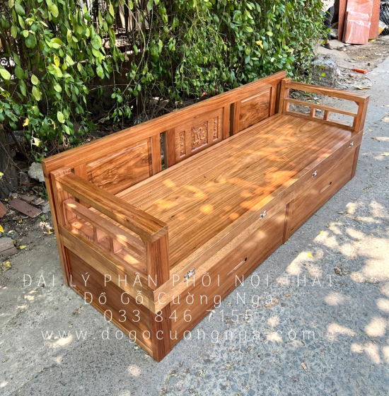 Giường Gấp Gỗ Hương Xám 2 Ngăn Kéo Bản Lề Âm Cao Cấp 