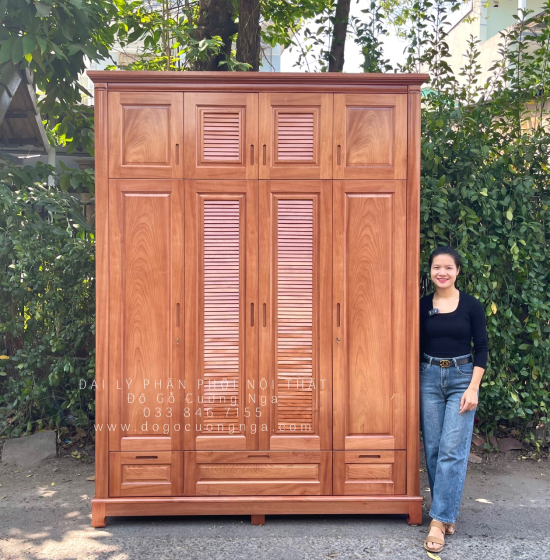 Tủ Áo Gỗ Xoan Đào 4 Cánh 2 Tầng Hiện Đại Giá Rẻ 
