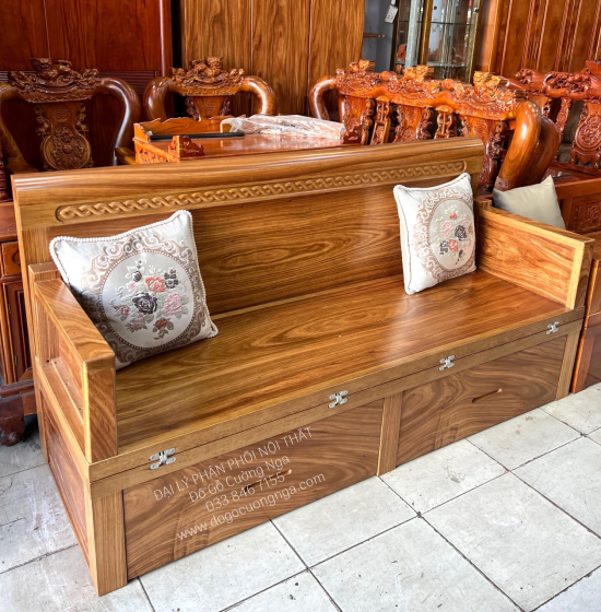 Giường Gấp Gọn Gỗ Hương Xám Kết Hợp Bàn Đôn Tiện Ích 