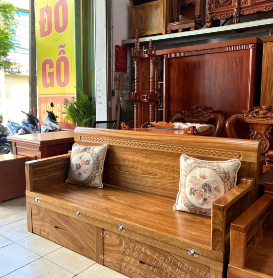 Giường Gấp Gọn Gỗ Hương Xám Kết Hợp Bàn Đôn Tiện Ích 