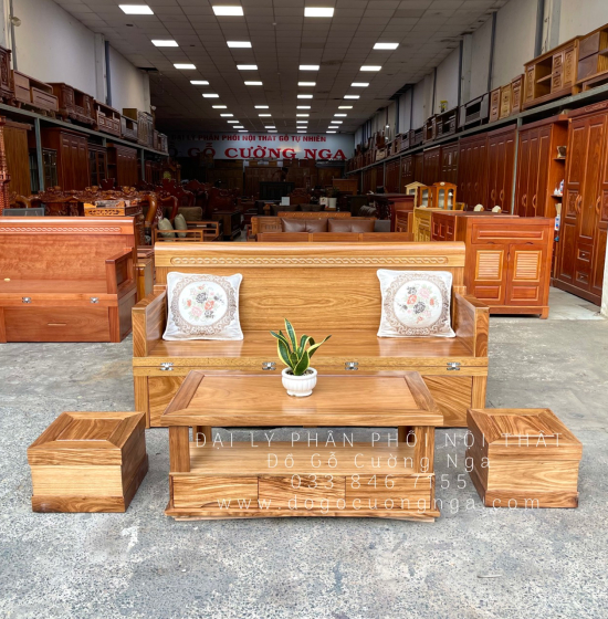 Giường Gấp Gọn Gỗ Hương Xám Kết Hợp Bàn Đôn Tiện Ích 