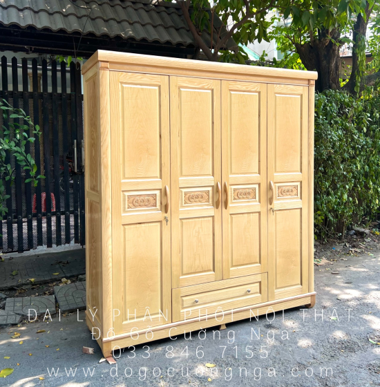 Tủ quần áo gỗ sồi nga 4 cánh mẫu đồng tiền hiện đại 