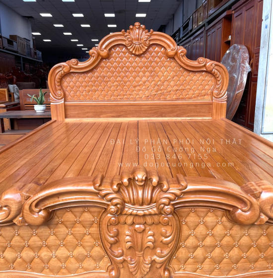 Giường Ngủ Gỗ Gõ Đỏ Cao Cấp Mẫu Tân Cổ Điển Sang Trọng
