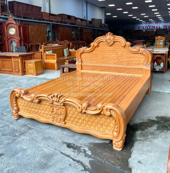 Giường Ngủ Gỗ Gõ Đỏ Cao Cấp Mẫu Tân Cổ Điển Sang Trọng