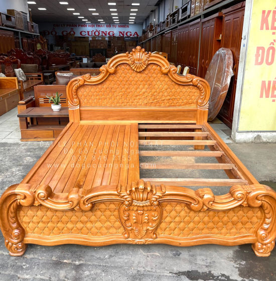 Giường Ngủ Gỗ Gõ Đỏ Cao Cấp Mẫu Tân Cổ Điển Sang Trọng