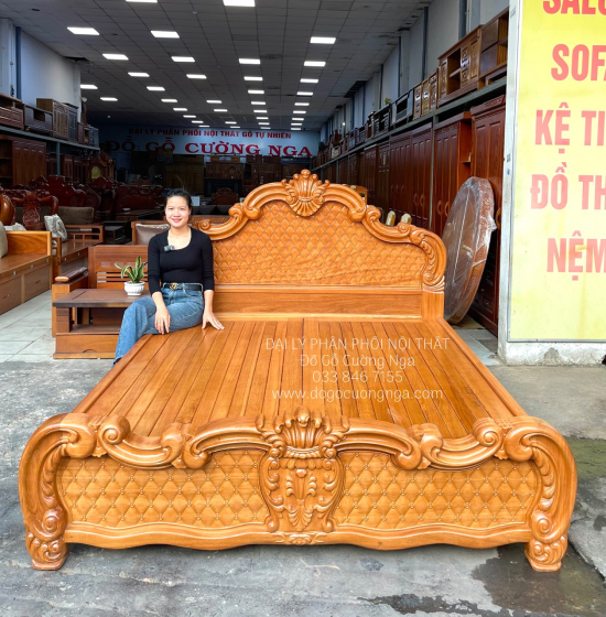 Giường Ngủ Gỗ Gõ Đỏ Cao Cấp Mẫu Tân Cổ Điển Sang Trọng