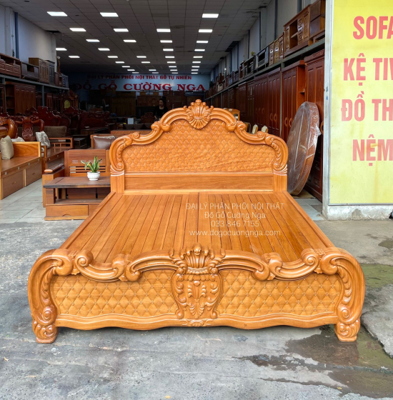 Giường Ngủ Gỗ Gõ Đỏ Cao Cấp Mẫu Tân Cổ Điển Sang Trọng