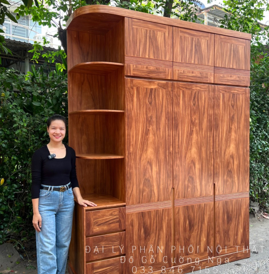 Tủ Quần Áo Gỗ Cẩm Vân 3 Cánh Góc 2 Tầng Áp Trần Hiện Đại - Vế Trái 