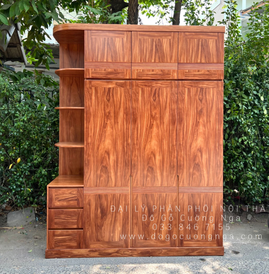 Tủ Quần Áo Gỗ Cẩm Vân 3 Cánh Góc 2 Tầng Áp Trần Hiện Đại - Vế Trái 