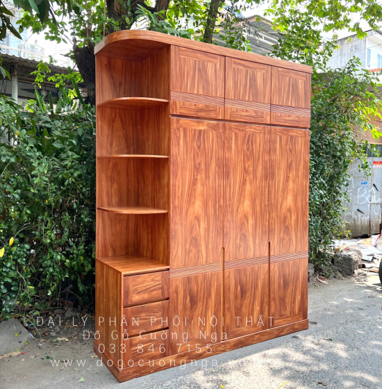 Tủ Quần Áo Gỗ Cẩm Vân 3 Cánh Góc 2 Tầng Áp Trần Hiện Đại - Vế Trái 