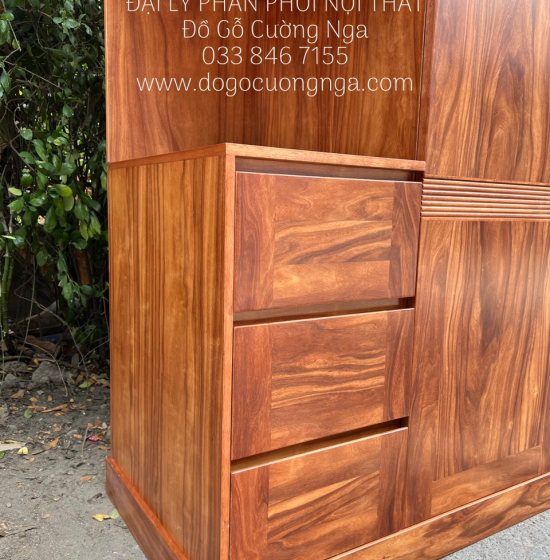 Tủ Quần Áo Gỗ Cẩm Vân 3 Cánh Góc 2 Tầng Áp Trần Hiện Đại - Vế Trái 