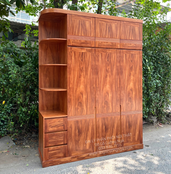 Tủ Quần Áo Gỗ Cẩm Vân 3 Cánh Góc 2 Tầng Áp Trần Hiện Đại - Vế Trái 