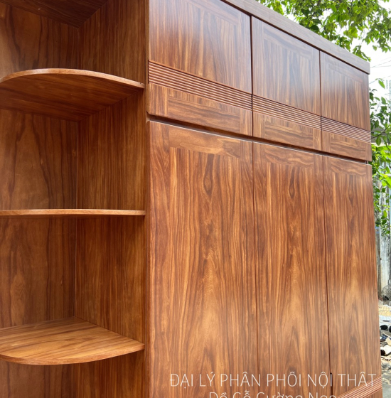 Tủ Quần Áo Gỗ Cẩm Vân 3 Cánh Góc 2 Tầng Áp Trần Hiện Đại - Vế Trái 