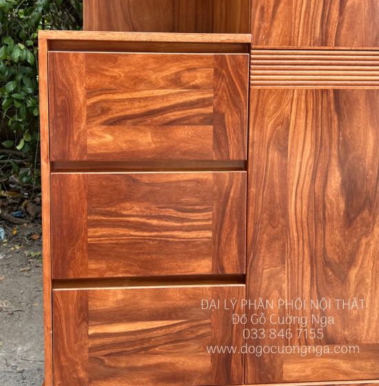 Tủ Quần Áo Gỗ Cẩm Vân 3 Cánh Góc 2 Tầng Áp Trần Hiện Đại - Vế Trái 