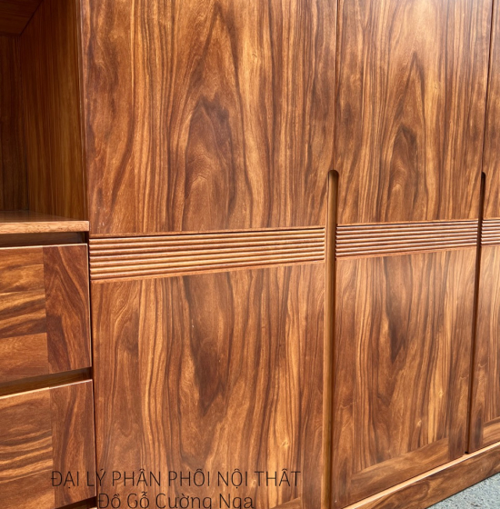 Tủ Quần Áo Gỗ Cẩm Vân 3 Cánh Góc 2 Tầng Áp Trần Hiện Đại - Vế Trái 