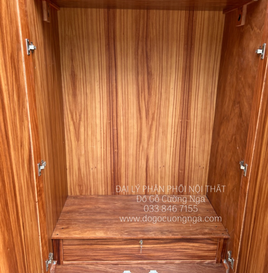 Tủ Quần Áo Gỗ Cẩm Vân 3 Cánh Góc 2 Tầng Áp Trần Hiện Đại - Vế Trái 