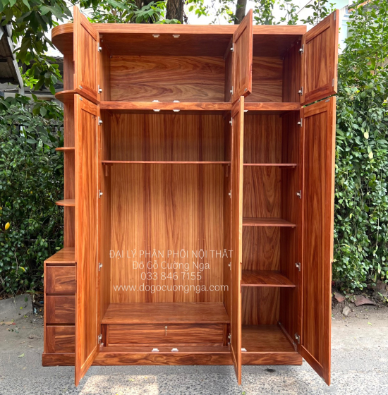 Tủ Quần Áo Gỗ Cẩm Vân 3 Cánh Góc 2 Tầng Áp Trần Hiện Đại - Vế Trái 