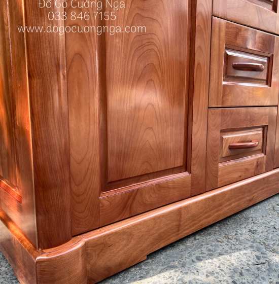 Tủ quần áo gỗ xoan đào 3 cánh mẫu hoa thị lá sách 