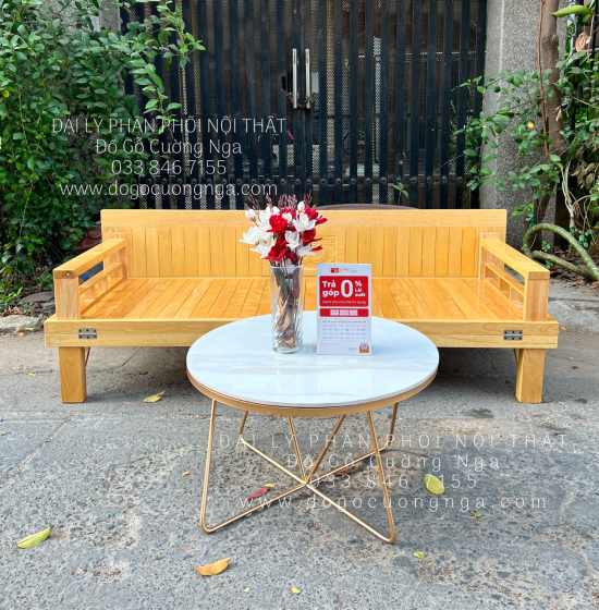 Giường Gấp Gỗ Sồi Kèm Bàn Trà Mặt Đá Hiện Đại Giá Rẻ 