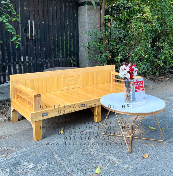 Giường Gấp Gỗ Sồi Kèm Bàn Trà Mặt Đá Hiện Đại Giá Rẻ 