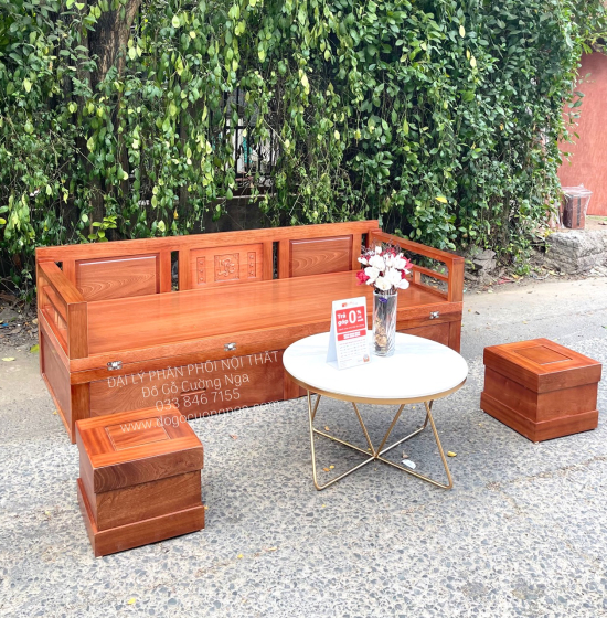 Sofa Giường Gấp Gọn Gỗ Xoan Đào Ngăn Kéo