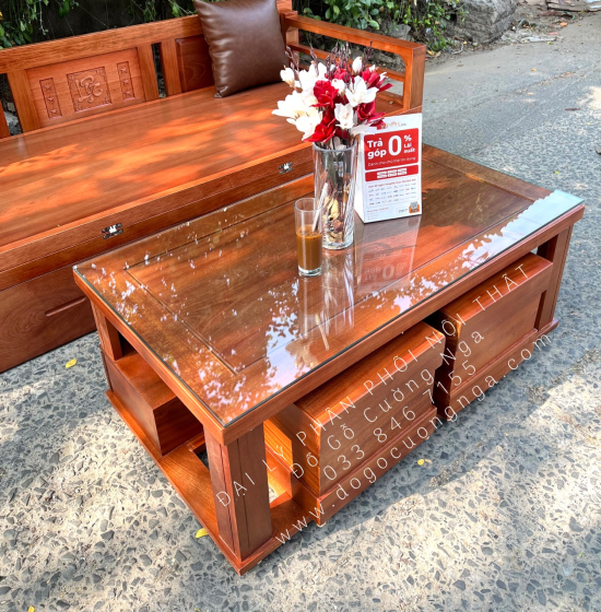 Giường Gấp Gọn Gỗ Xoan Đào Kèm Bàn Trà Sofa Và Đôn Ngồi 