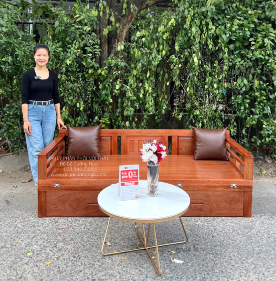 Sofa Giường Gấp Gọn Gỗ Xoan Đào Ngăn Kéo