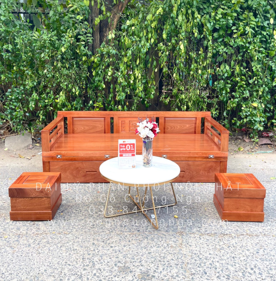 Sofa Giường Gấp Gọn Gỗ Xoan Đào Ngăn Kéo