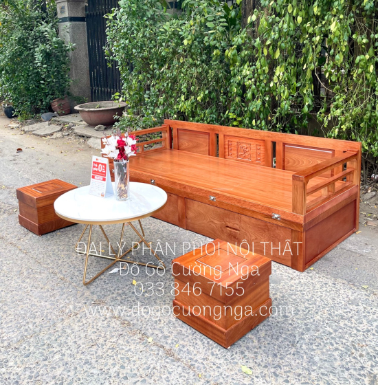 Sofa Giường Gấp Gọn Gỗ Xoan Đào Ngăn Kéo