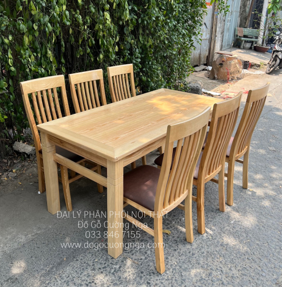 Bàn Ăn Gỗ Sồi Nga 6 Ghế Nệm Hiện Đại , Mẫu Mới Cập Nhật Xu Hướng 