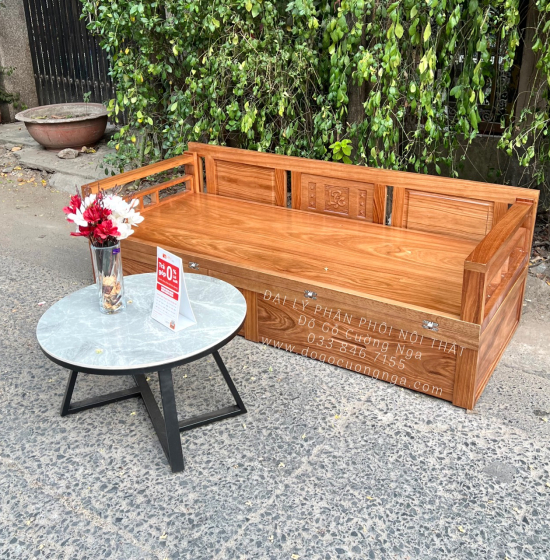 Giường Gấp Đa Năng Gỗ Hương Xám Ngăn Kéo - Kèm Bàn Trà Đôn Ngồi Giá Rẻ 