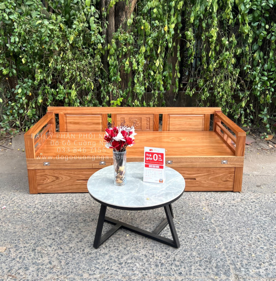 Giường Gấp Đa Năng Gỗ Hương Xám Ngăn Kéo - Kèm Bàn Trà Đôn Ngồi Giá Rẻ 