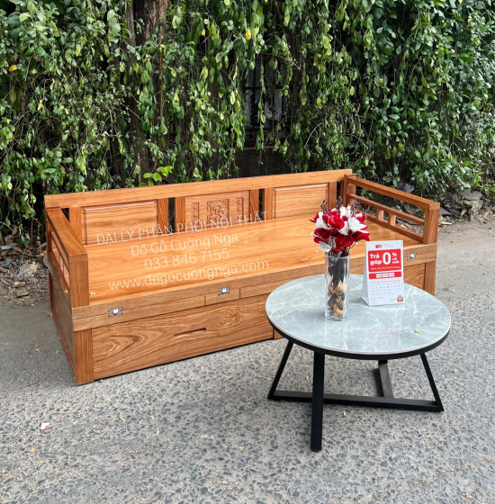 Giường Gấp Đa Năng Gỗ Hương Xám Ngăn Kéo - Kèm Bàn Trà Đôn Ngồi Giá Rẻ 