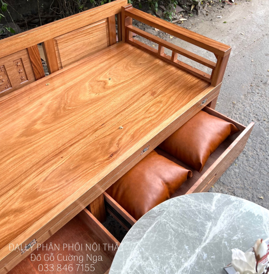 Giường Gấp Đa Năng Gỗ Hương Xám Ngăn Kéo - Kèm Bàn Trà Đôn Ngồi Giá Rẻ 